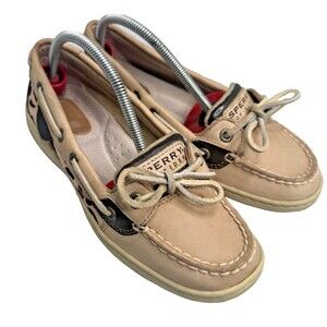 Sperry Top-Sider Leopard Boat Shoes Women’s 5M Brown Tan Animal Print LTHR -EUC